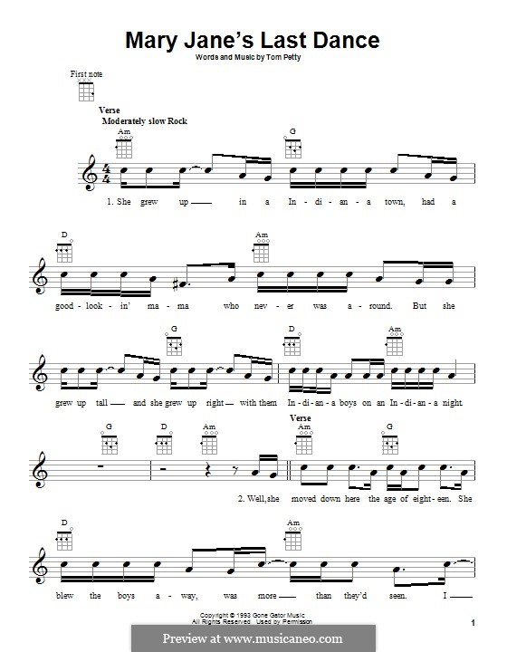 Mary Jane's Last Dance by T. Petty - sheet music on MusicaNeo