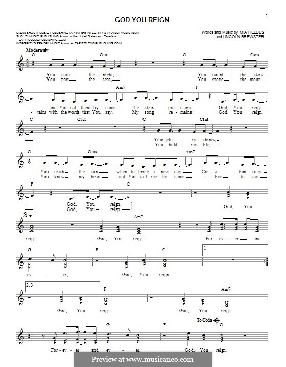 God You Reign: Melody line by Mia Fieldes, Lincoln Brewster
