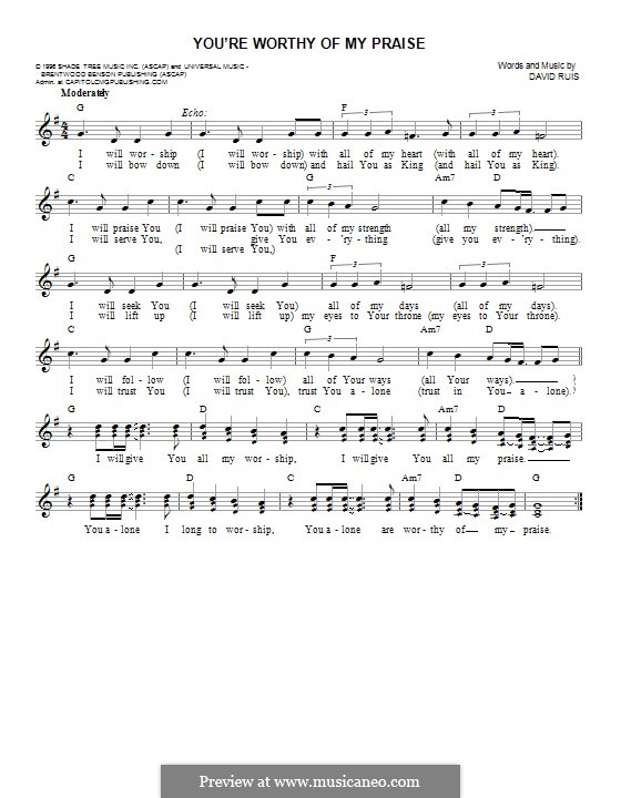 You're Worthy of My Praise (Passion) by D. Ruis - sheet music on MusicaNeo