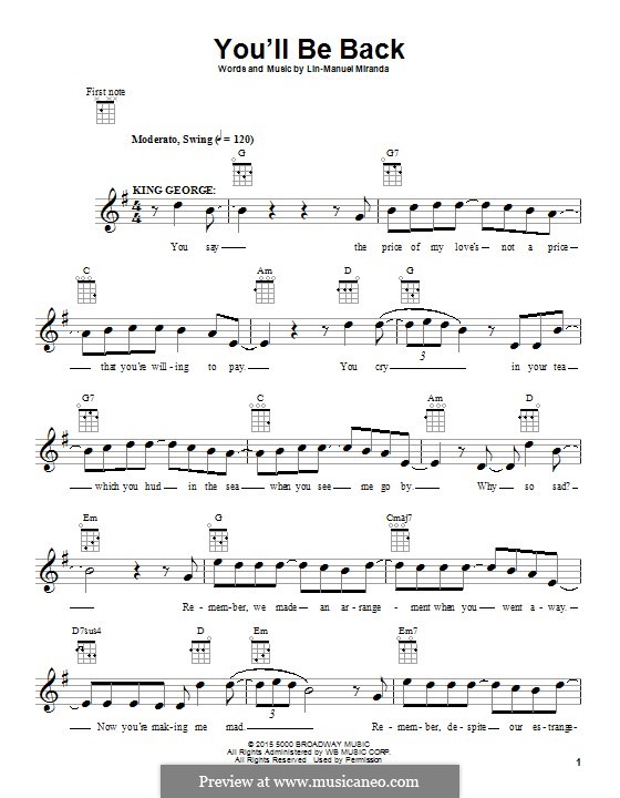 You'll Be Back (from 'Hamilton') by L. Miranda - sheet music on MusicaNeo