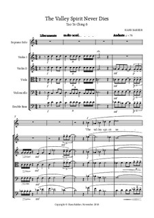 The Valley Spirit Never Dies: For string orchestra and soprano – score by Hans Bakker