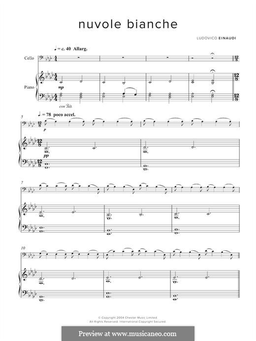 Nuvole Bianche: For cello and piano by Ludovico Einaudi