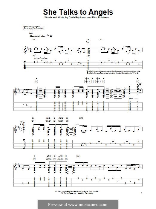 She Talks to Angels (Black Crowes): For guitar with tab by Chris Robinson, Rich Robinson