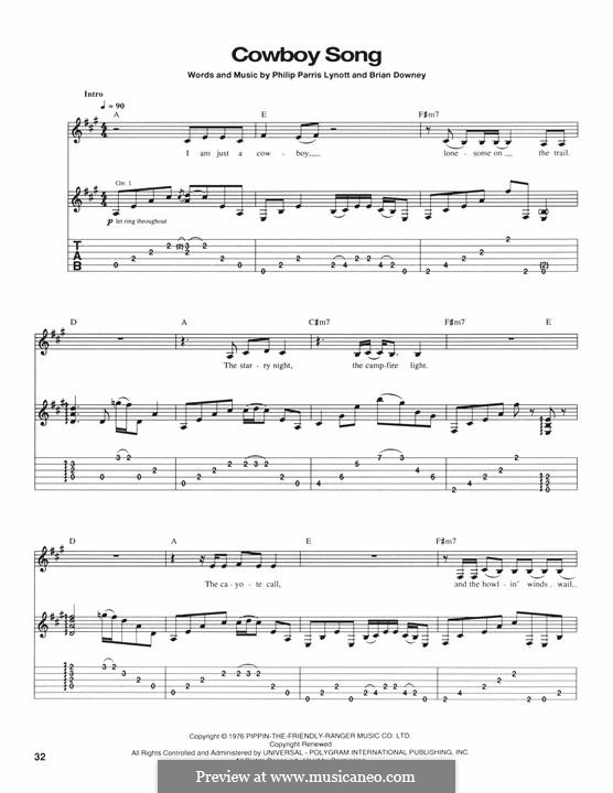 Cowboy Song (Thin Lizzy): For guitar with tab by Brian Downey, Phil Lynott