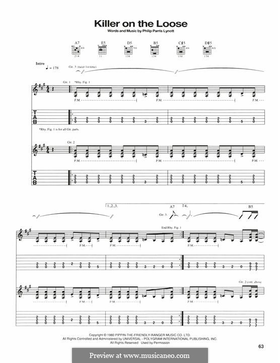 Killer on the Loose (Thin Lizzy): For guitar with tab by Phil Lynott