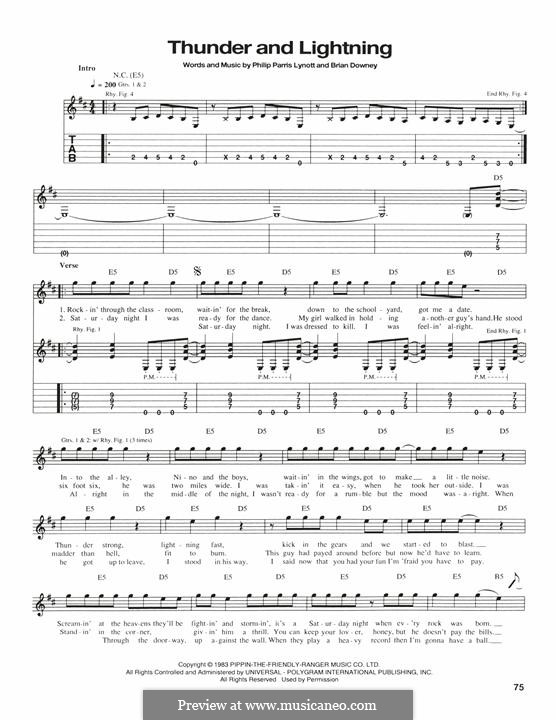 Thunder and Lightning (Thin Lizzy): For guitar with tab by Brian Downey, Phil Lynott
