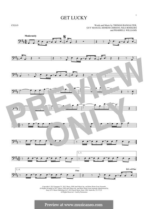 Get Lucky (Daft Punk featuring Pharrell Williams): For cello by Nile Rodgers, Pharrell Williams, Thomas Bangalter, Guy-Manuel de Homem-Christo