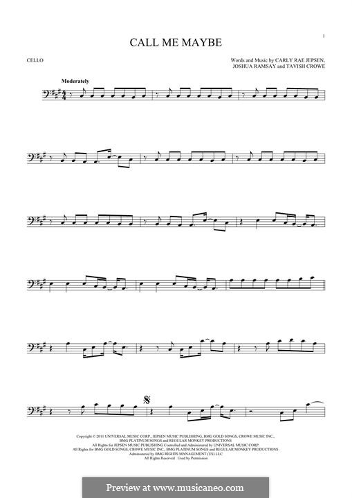 Call Me Maybe: For cello by Carly Rae Jepsen, Joshua Ramsay, Tavish Crowe