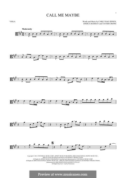 Call Me Maybe: For viola by Carly Rae Jepsen, Joshua Ramsay, Tavish Crowe
