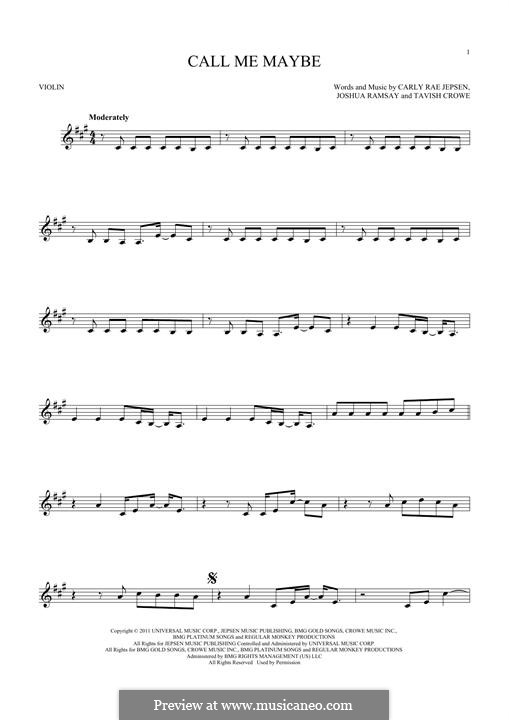 Call Me Maybe: For violin by Carly Rae Jepsen, Joshua Ramsay, Tavish Crowe