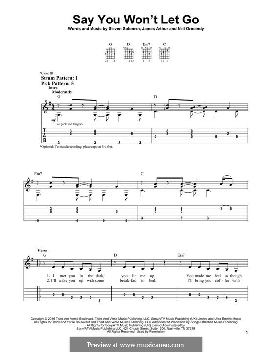 Say You Won't Let Go: For guitar with tab by James Arthur, Neil Ormandy, Steven Solovan