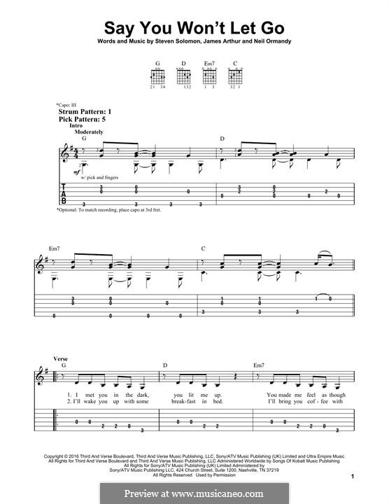 Say You Won't Let Go: For guitar with tab by James Arthur, Neil Ormandy, Steven Solovan