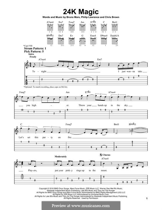 24K Magic: For guitar with tab by Christopher Brown, Bruno Mars, Philip Lawrence