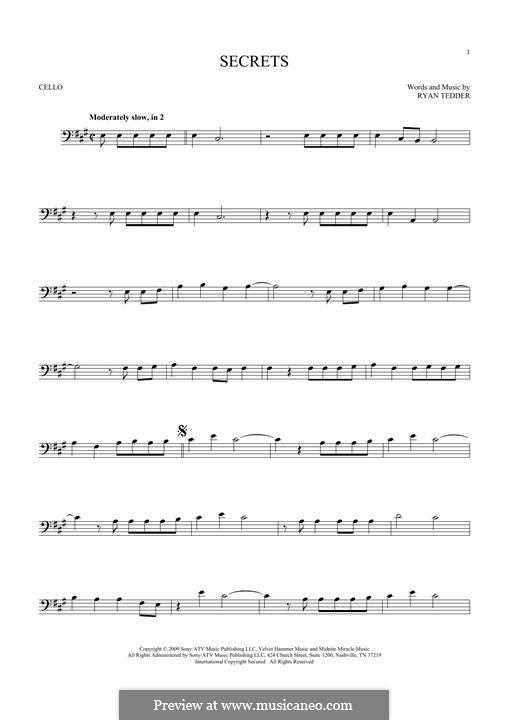 secrets onerepublic by r b tedder sheet music on musicaneo secrets onerepublic cello sheet music