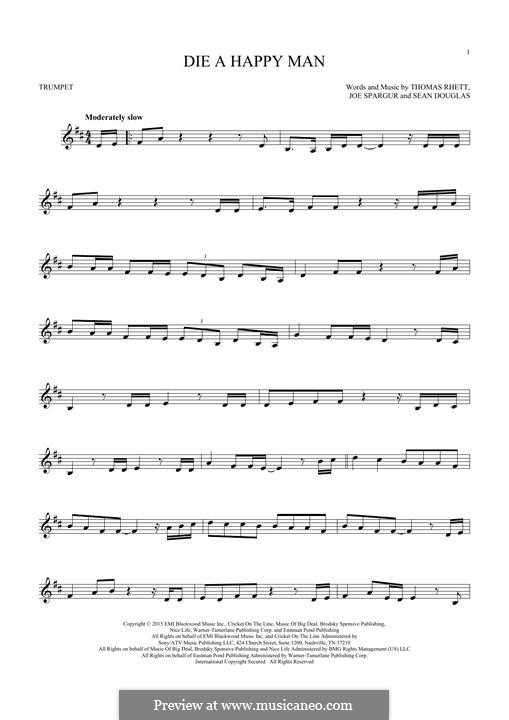 Die a Happy Man: For trumpet by Thomas Rhett, Sean Douglas, Joe Spargur