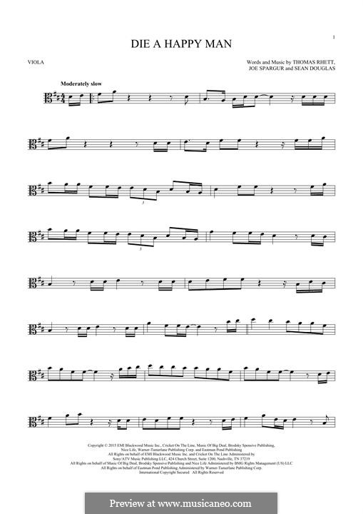 Die a Happy Man: For viola by Thomas Rhett, Sean Douglas, Joe Spargur