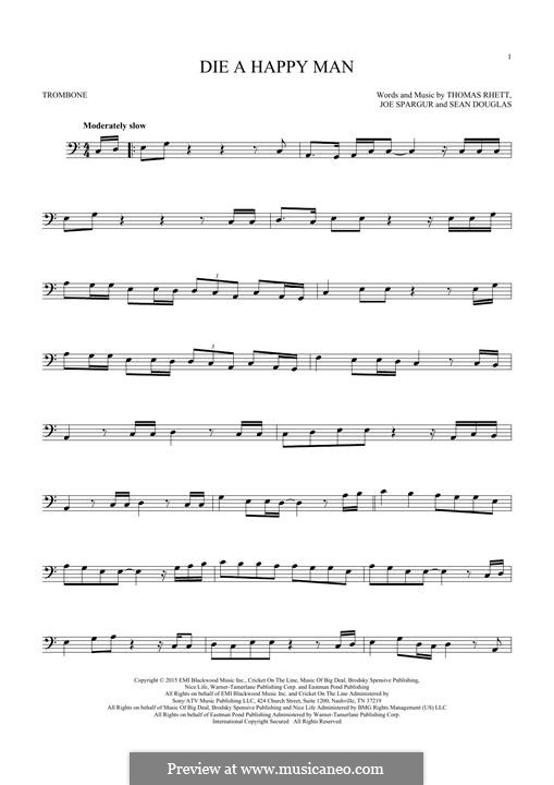 Die a Happy Man: For trombone by Thomas Rhett, Sean Douglas, Joe Spargur