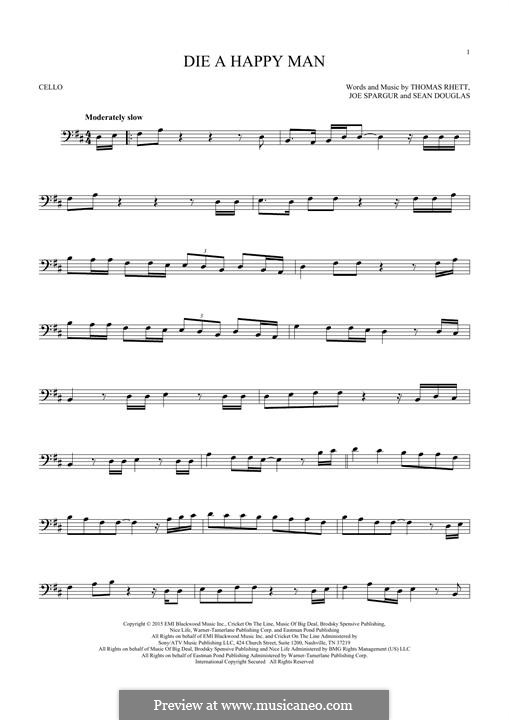 Die a Happy Man: For cello by Thomas Rhett, Sean Douglas, Joe Spargur