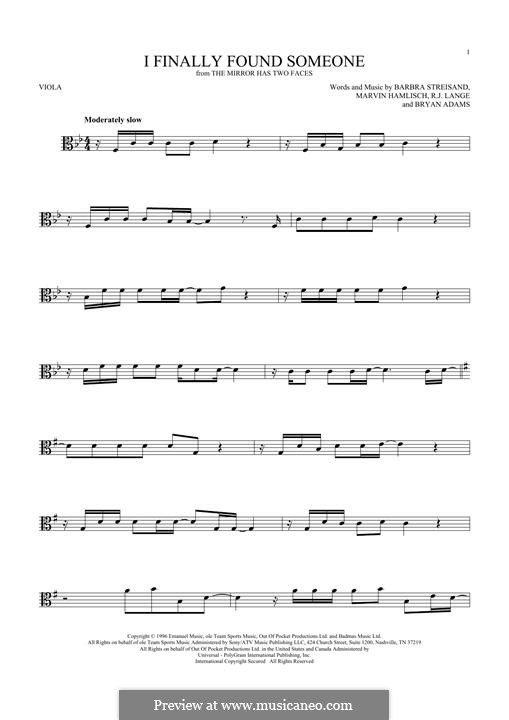 I Finally Found Someone (from The Mirror Has Two Faces): For viola by Barbra Streisand, Bryan Adams, Marvin Hamlisch, Robert John Lange