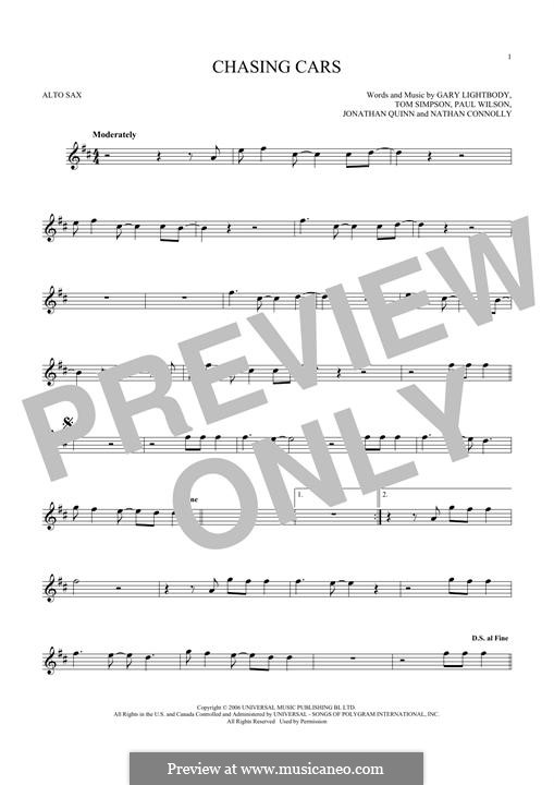 Chasing Cars (Snow Patrol): For alto saxophone by Gary Lightbody, Jonathan Quinn, Nathan Connolly, Paul Wilson, Tom Simpson
