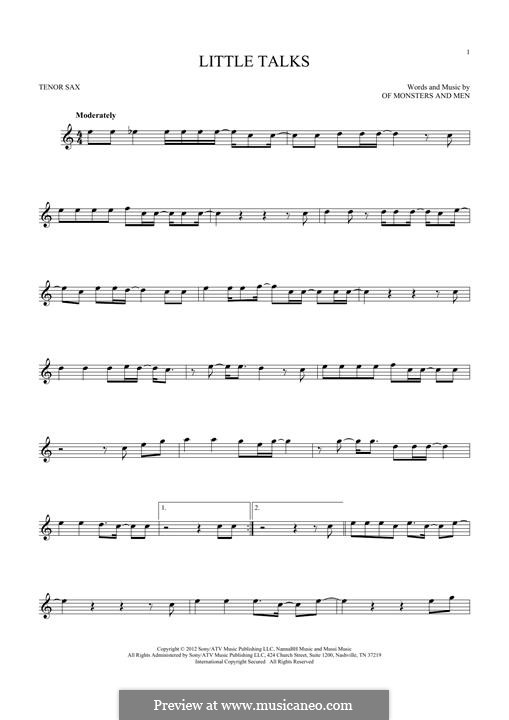 Little Talks (Of Monsters and Men): For tenor saxophone by Nanna Bryndis Hilmarsdottir, Ragnar Thorhallsson