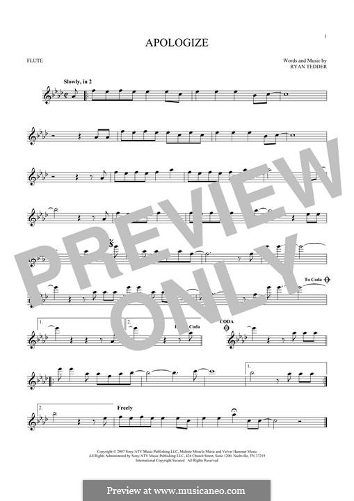 Apologize (OneRepublic): For flute by Ryan B Tedder