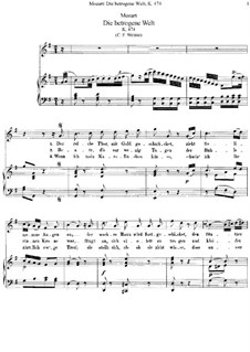 Die betrogene Welt, K.474: Klavierauszug mit Singstimmen by Wolfgang Amadeus Mozart