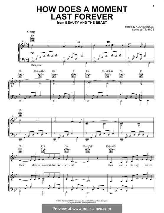 How Does a Moment Last Forever (Celine Dion): For voice and piano (or guitar) by Alan Menken