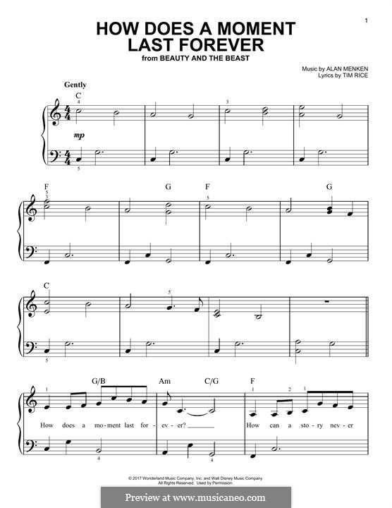 How Does a Moment Last Forever (Celine Dion): For piano by Alan Menken
