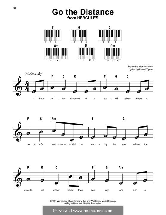 Go the Distance (from Hercules): Melody line by Alan Menken