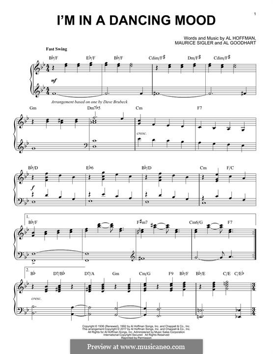 I'm in a Dancing Mood: For piano by Al Goodhart, Al Hoffman, Maurice Sigler
