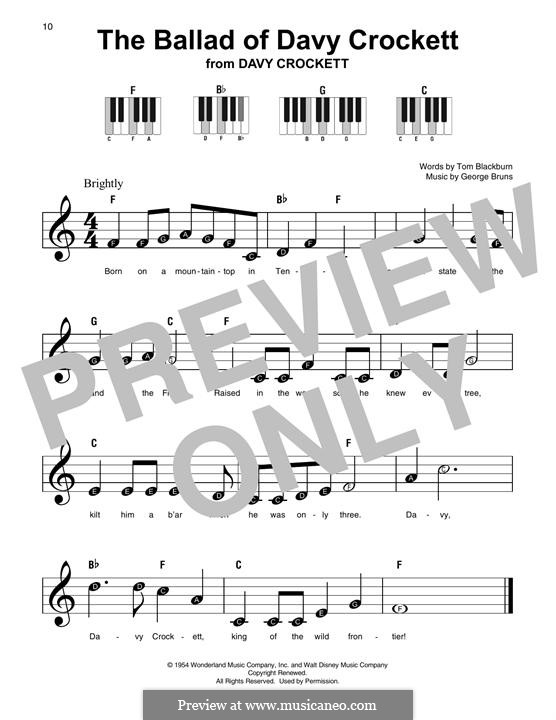 The Ballad of Davy Crockett (from Davy Crockett): Melody line by George Bruns