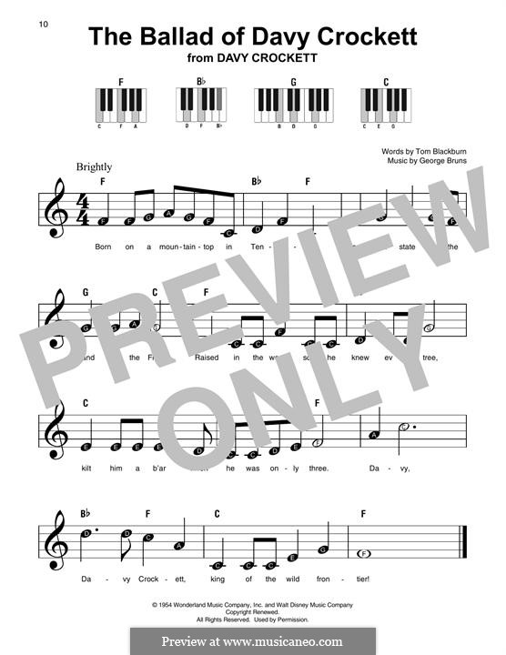 The Ballad of Davy Crockett (from Davy Crockett): Melody line by George Bruns