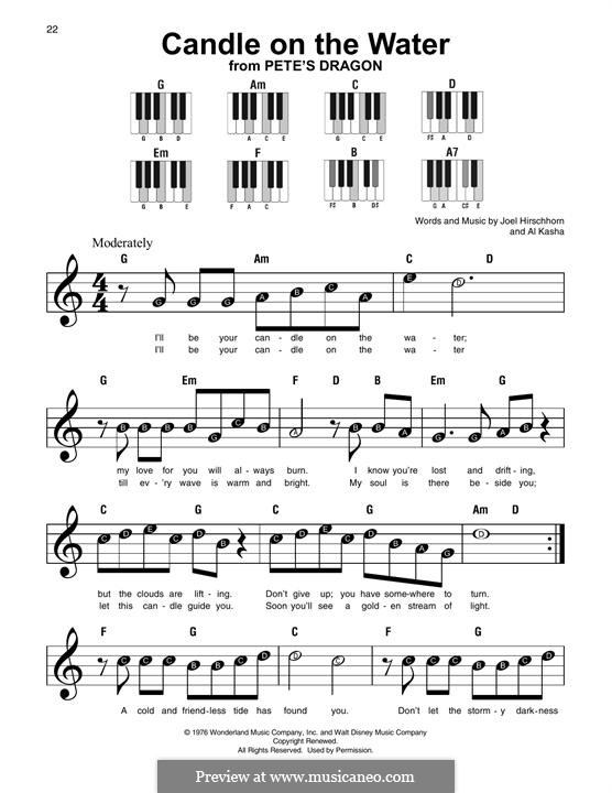 Candle on the Water (from Walt Disney's Pete's Dragon): Melody line by Al Kasha, Joel Hirschhorn