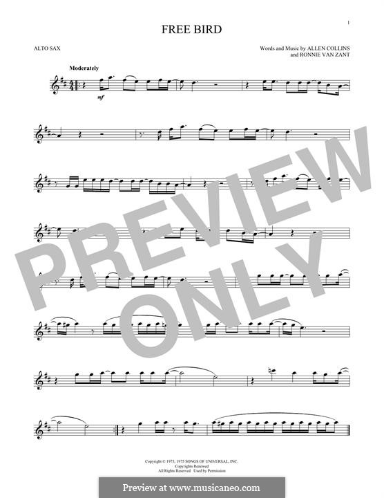 Free Bird (Lynyrd Skynyrd): For alto saxophone by Allen Collins, Ronnie Van Zant