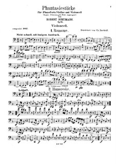 Fantastic Pieces for Piano Trio, Op.88: Cello part by Robert Schumann
