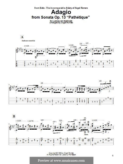 Movement I (Printable scores): For guitar by Ludwig van Beethoven