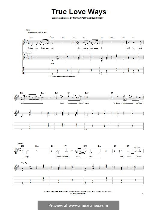 True Love Ways (Military Wives): For guitar with tab by Buddy Holly, Norman Petty