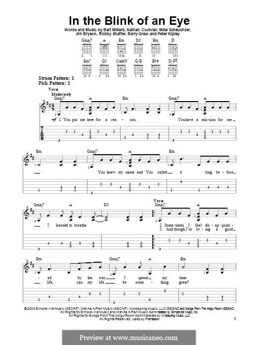 In the Blink of an Eye (MercyMe): For guitar with tab by Barry Graul, Bart Millard, James Bryson, Michael Scheuchzer, Nathan Cochran, Robin Shaffer, Pete Kipley