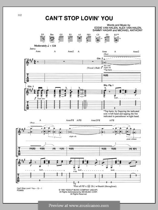 Can't Stop Loving You (Van Halen): For guitar with tab by Alex Van Halen, Edward Van Halen, Michael Anthony, Sammy Hagar