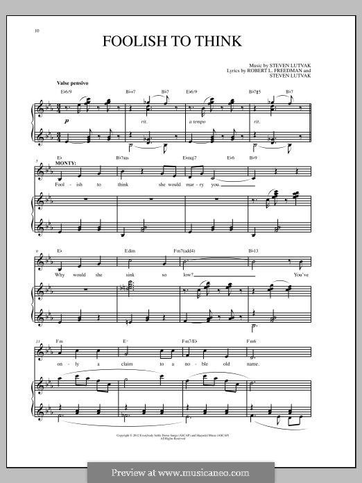 Foolish To Think: For voice and piano by Steven Lutvak
