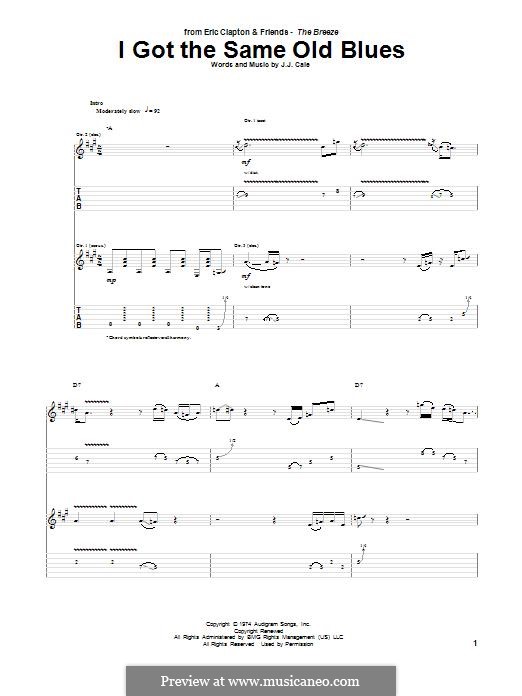 I Got the Same Old Blues by J. Cale - sheet music on MusicaNeo