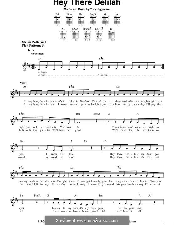 Hey There Delilah (Plain White T's): For guitar with tab by Tom Higgenson