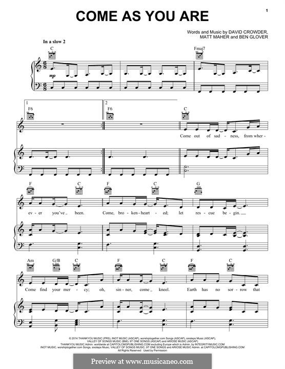 Come as you are crowder by b glover m maher d crowder on musicaneo