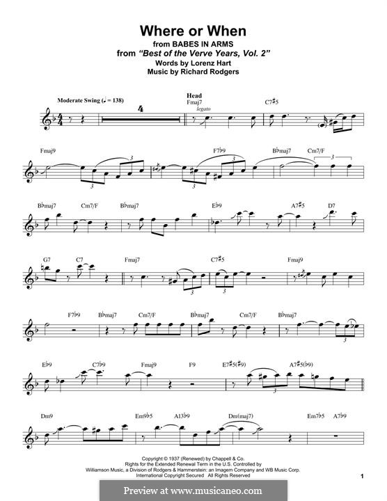 Where Or When (from Babes In Arms): For tenor saxophone by Richard Rodgers