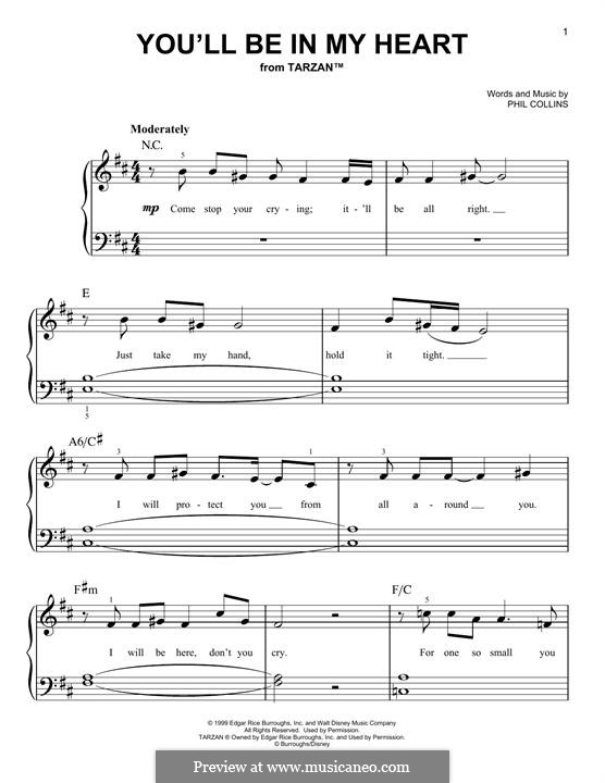 You'll Be in My Heart (from Walt Disney's Tarzan): For piano by Phil Collins