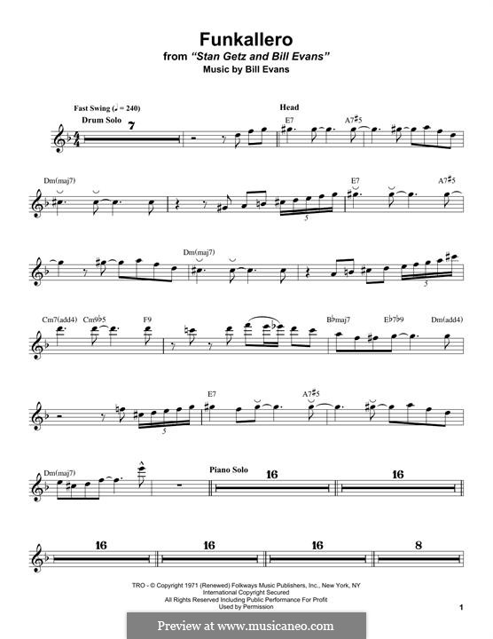 Funkallero: For tenor saxophone by Bill Evans