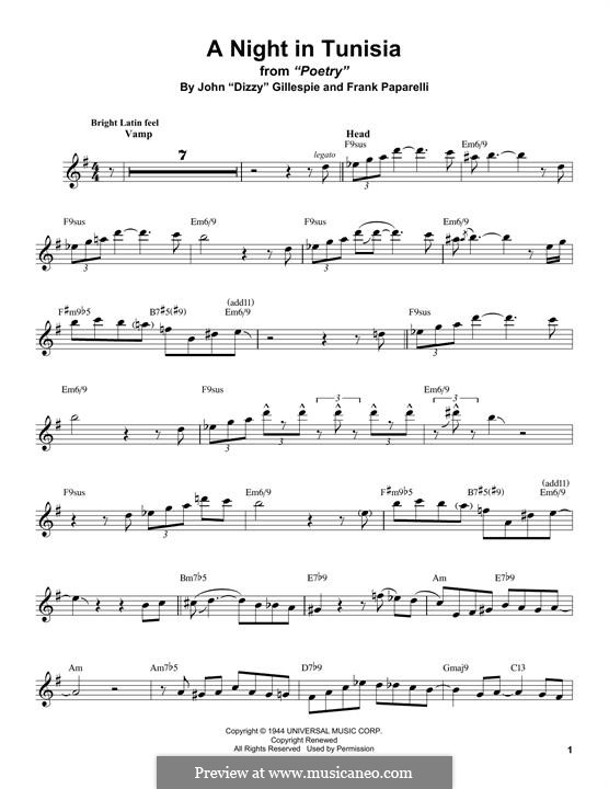 A Night In Tunisia: For tenor saxophone by Dizzy Gillespie, Frank Paparelli
