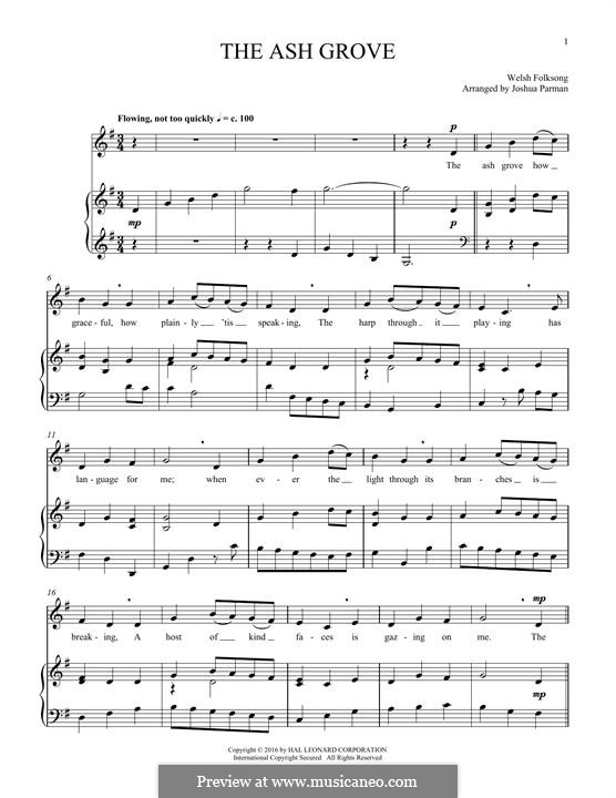 The Ash Grove (printable scores): For voice and piano by folklore