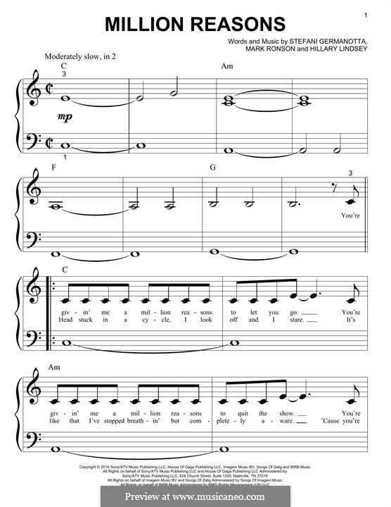 million reasons lady gaga by h lindsey m ronson s germanotta million reasons lady gaga sheet music